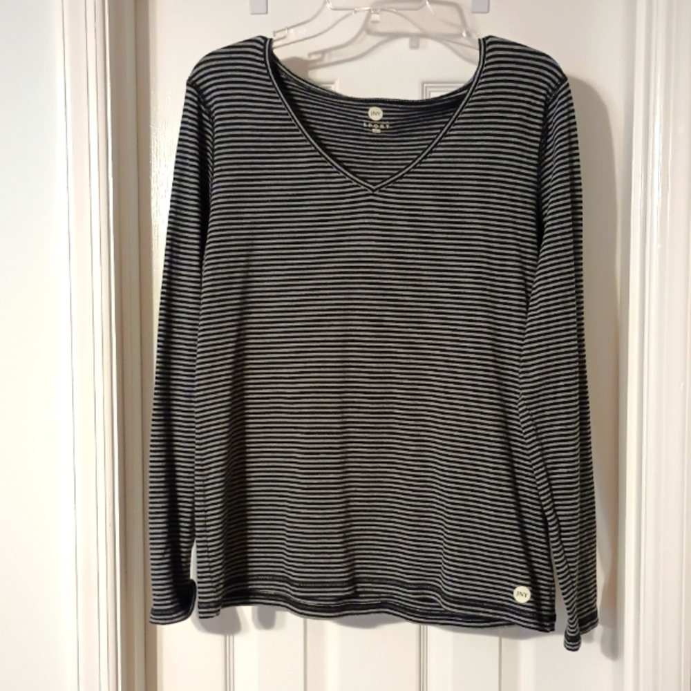 Jones New York Sport XL Black and Grey striped shirt stretch cotton